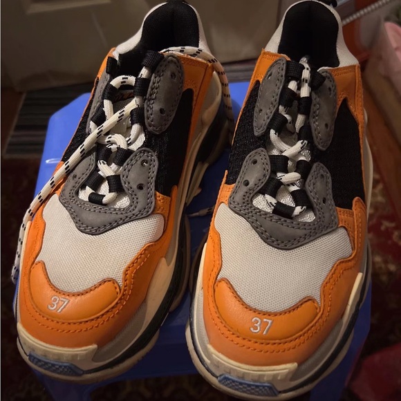 BALENCIAGA Orange Triple S Sneakers Size 37 - Picture 1 of 4